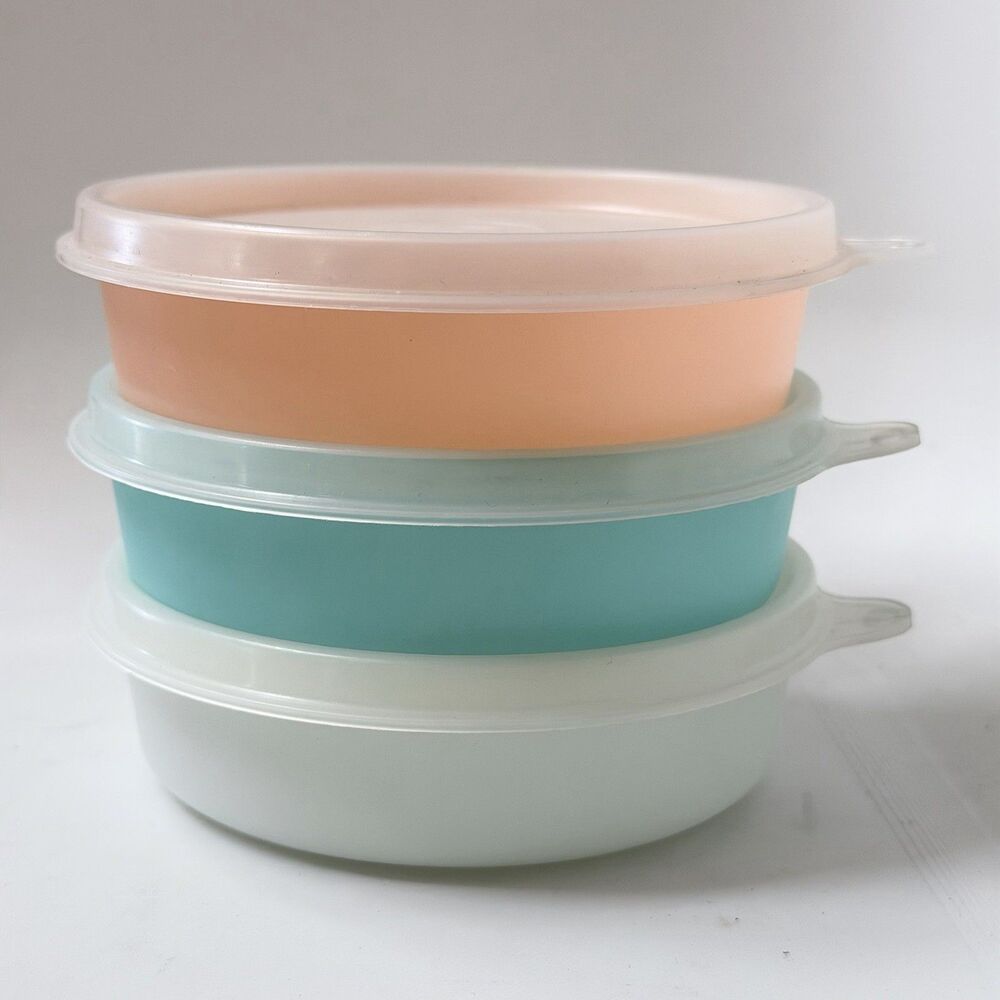 3pc Tupperware Little Wonders Snack Bowls Retro Pastel Stacking Containers #1286